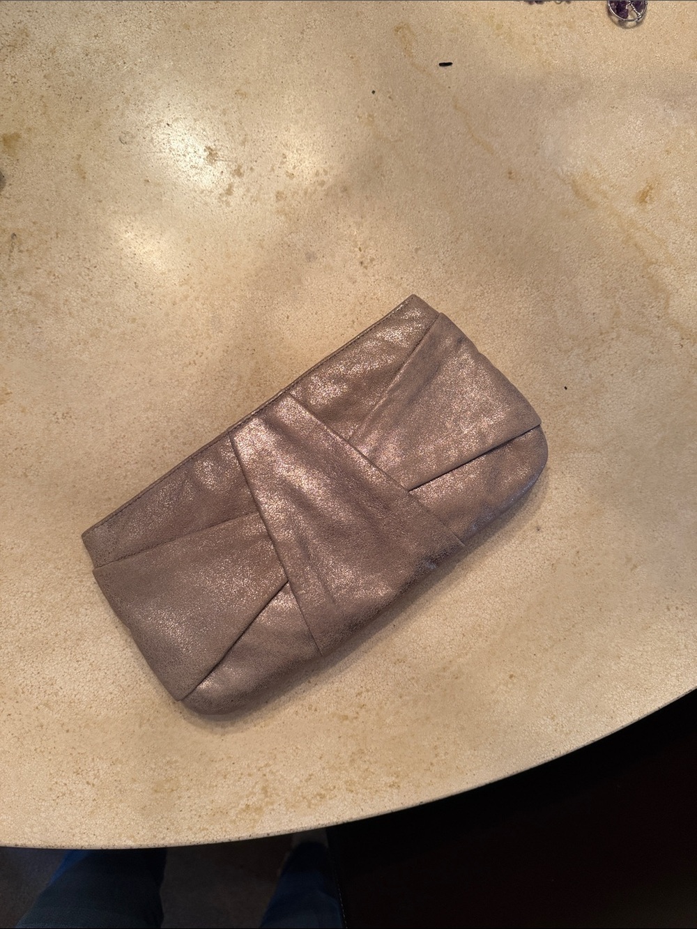 Shimmery Taupe Fold-Front Clutch